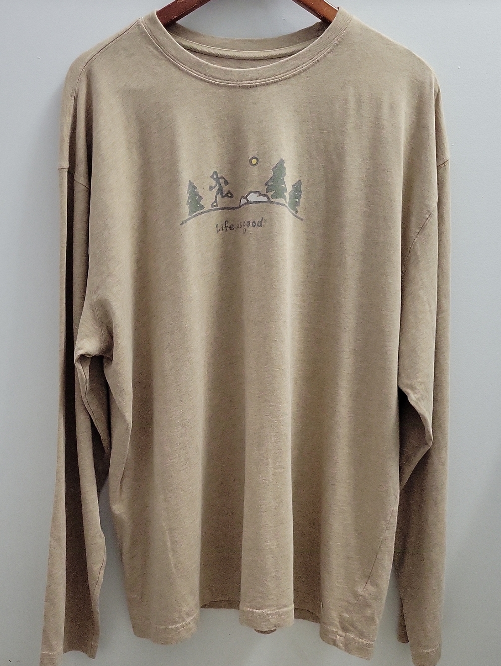 Life Is Good Men’s Long Sleeve Shirt - Heathered Tan Size XL